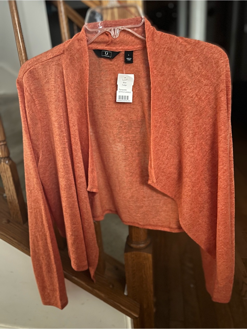 G by Giuliana Orange Open Drape Cardigan